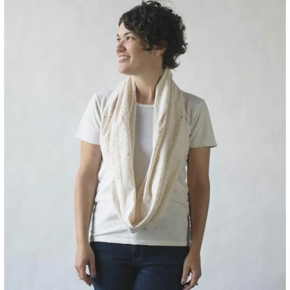 ARGAMAN & DEFIANCE Naturally Dyed Raw Silk Infinity Scarf White Rose Gold NEW